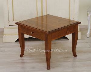 Tavolino quadrato da divano stile classico in legno massello cm 60x60